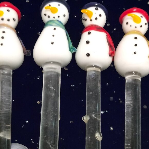 Glass Swizzle Sticks Set-6 Frosty Snowman Holiday's Barware Collection Boston - Picture 6 of 12